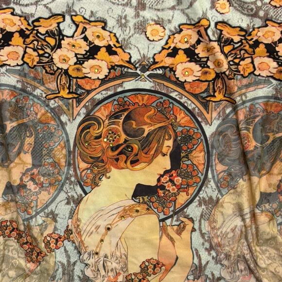 Y2K VTG. MADE IN USA ART NOUVEAU ALL OVER PRINT  NU CONSTRUCTION TOP MEDIUM‎ EUC - Picture 5 of 9